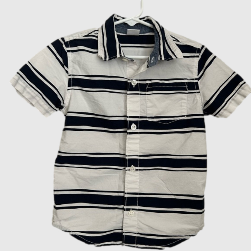 Gymboree Stripe Short Sleeve Button Down Shirt Navy White 3T